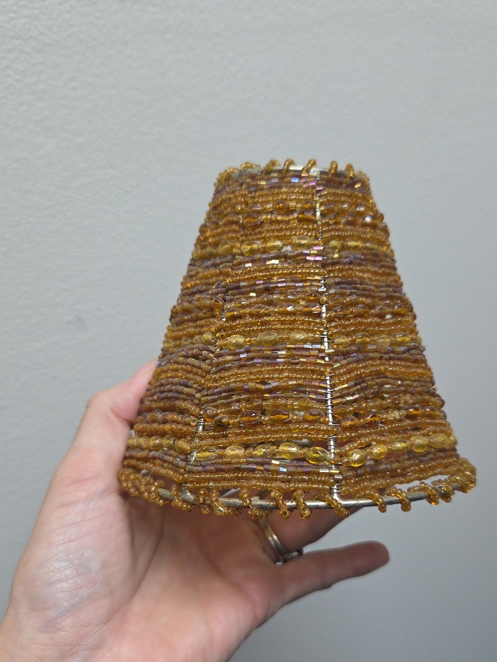 Amber Beaded Candle Shade - Handwoven Accent Candle Holder Cover